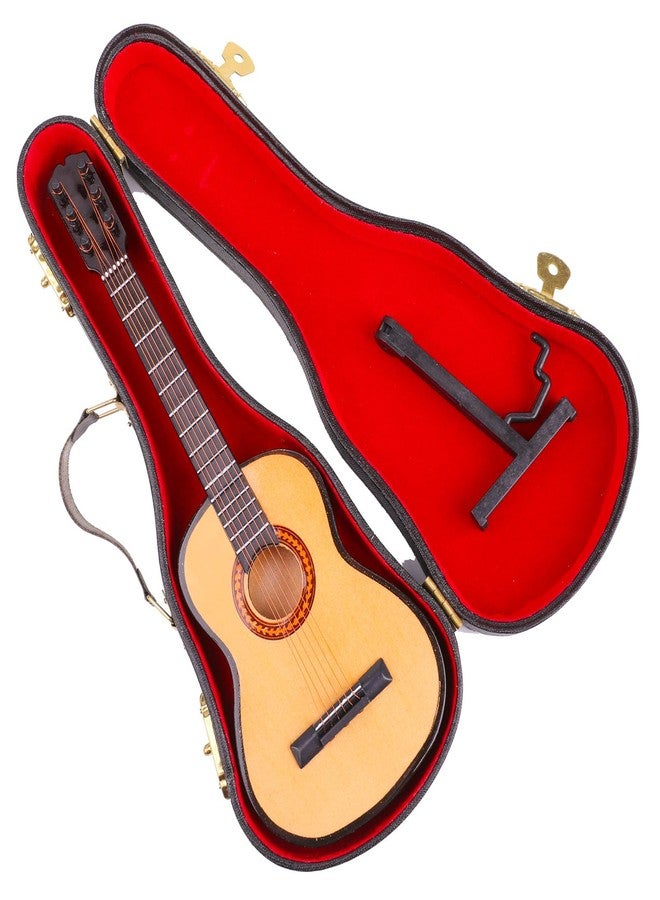 Dselvgvu Wooden Miniature Guitar with Stand and Case Mini Musical Instrument Guitar Replica Collectible Figurines Dollhouse Accessories Model Home Decoration Display Ornament (9.84"x3.62"x1.18") - Image 3